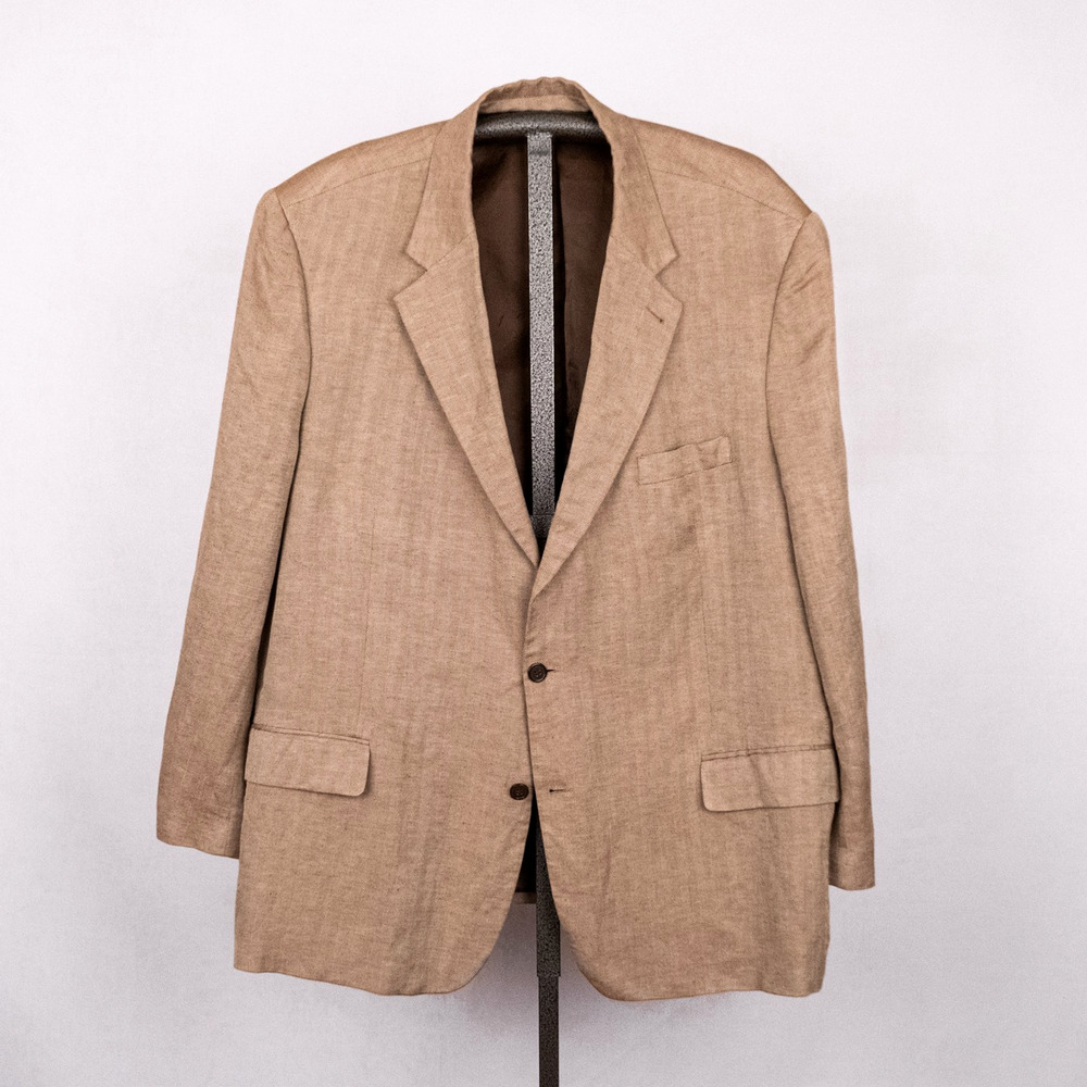 Oak Hill Men's Classic Linen Blend Blazer Sport Coat SZ 54 REG Tan Herringbone